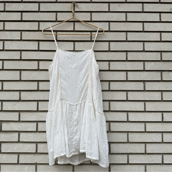 Aerie White Eyelet Cotton Sundress Adjustable Straps Lined Summer Dress Large - Picture 15 of 15